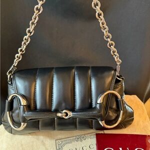 Gucci Black Quilted Leather Bag with Silver Chain and leather strap. Never used
